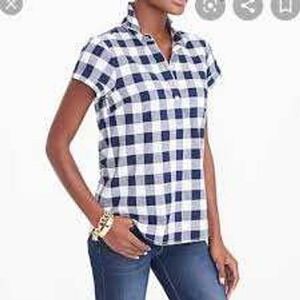 J.Crew‎ Mercantile Red Black Buffalo Plaid Short Sleeve Tunic Blouse - Size XXS